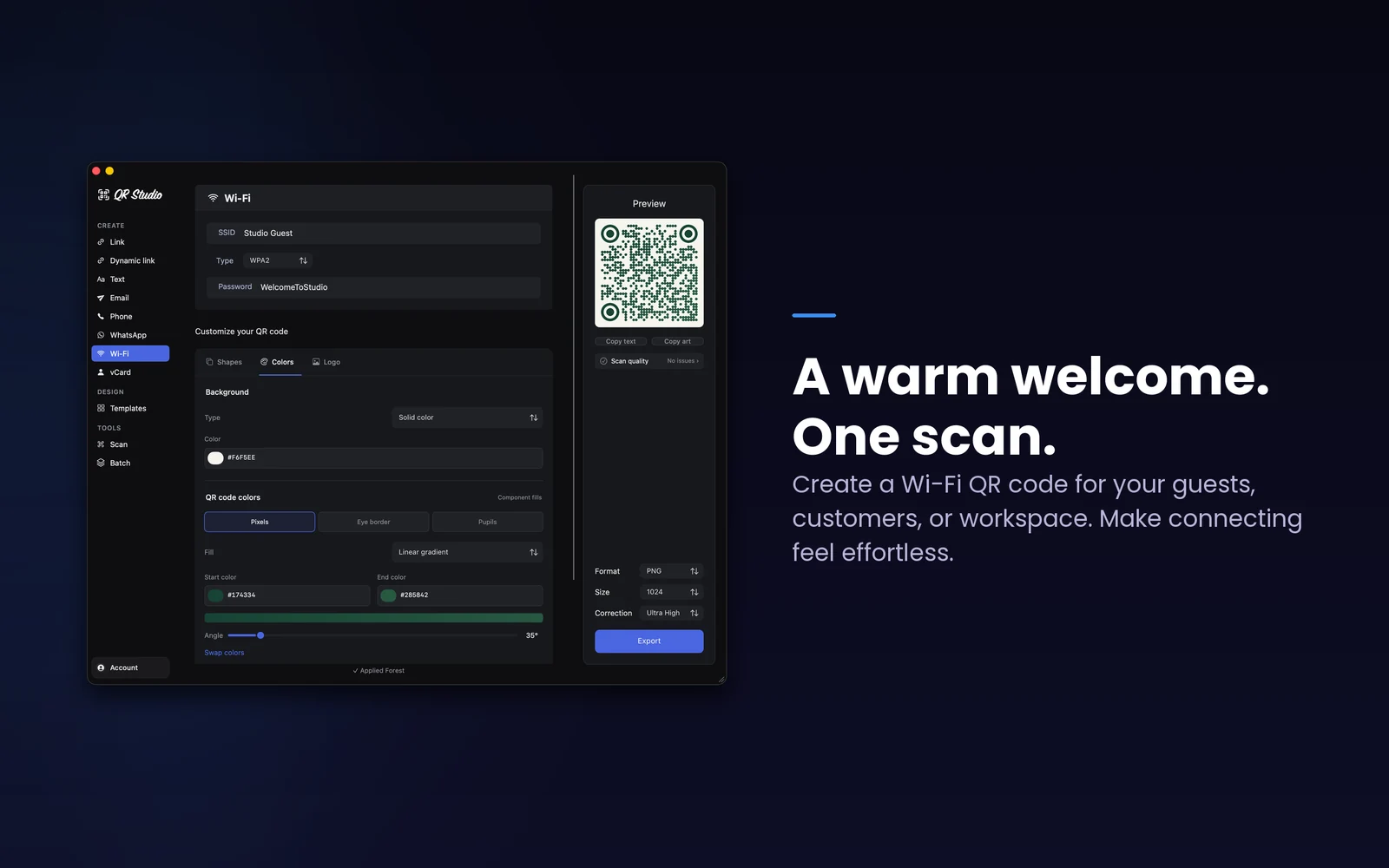 Wi-Fi QR creation in the color editor